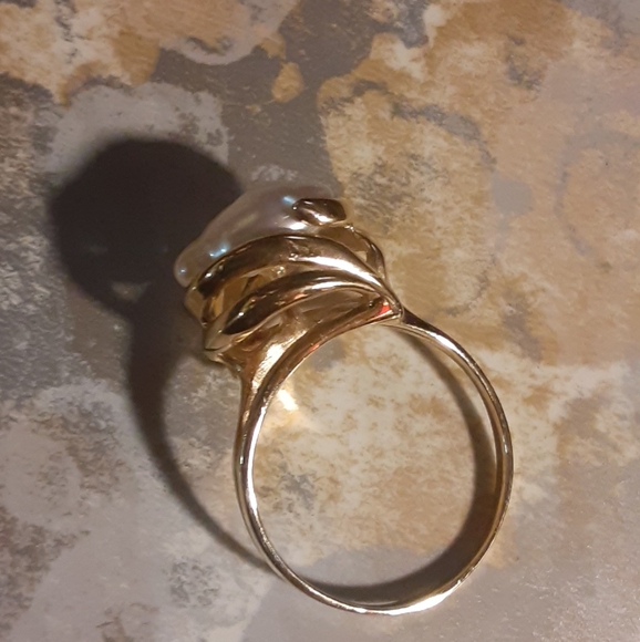 SALE PRICE☆☆☆14k LAKE BIWA PEARL RING Unique & Lustrous sz 9 4.5 grams - Picture 4 of 6